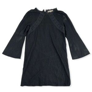 LOFT  Black Eyelet Lined Dress with Bell sleeves.